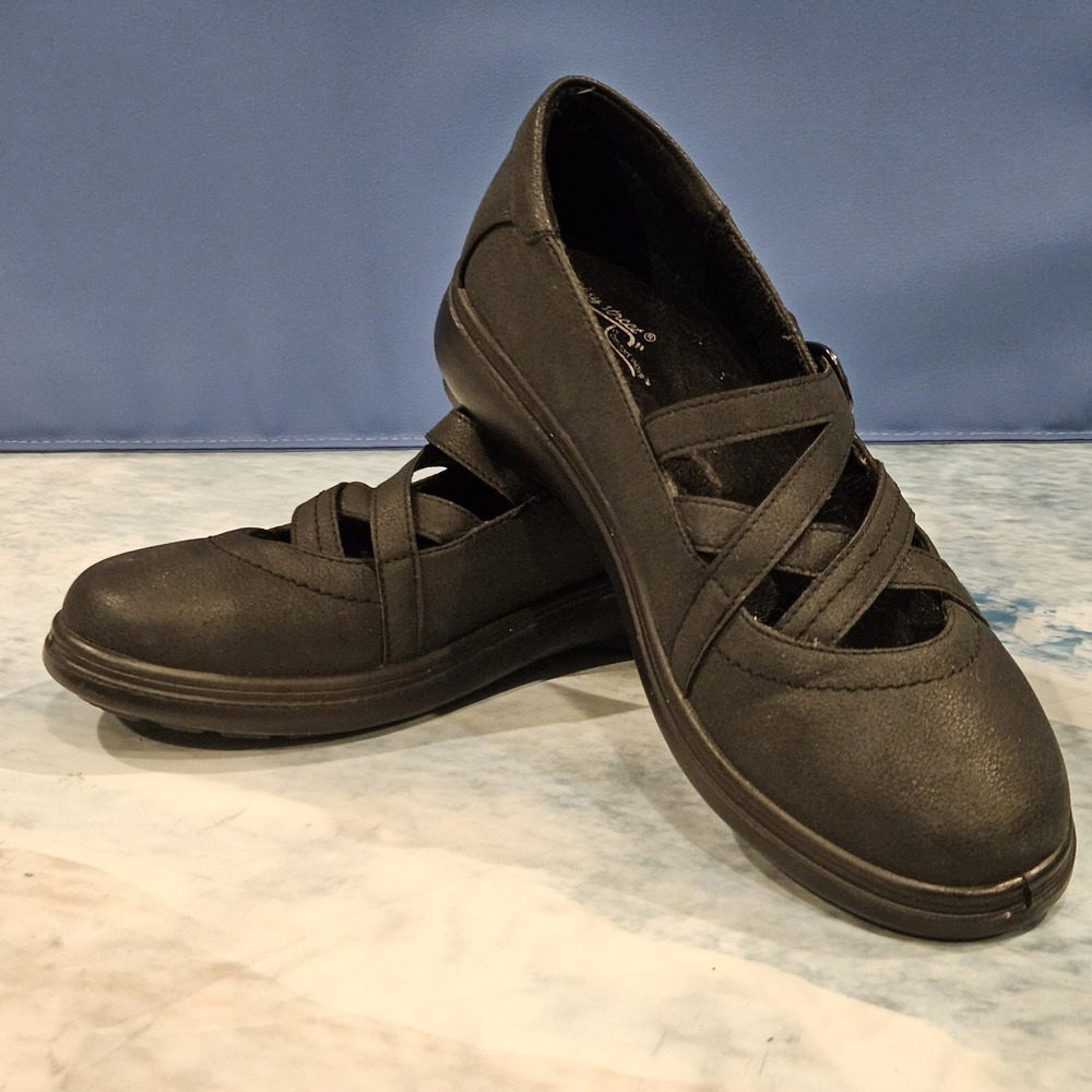 Easy Street Comfort Wave Womens 8M Black Mary Jane Slip On Shoes Adjustable‎